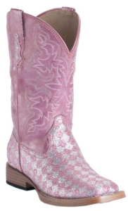 Roper® Kids Pink Checked Glitter Square Toe Western Boot