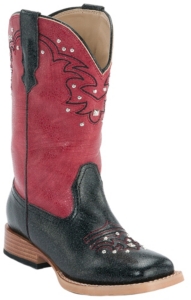 Roper® Kids Black w/ Red Studded Top Square Toe Western Boots
