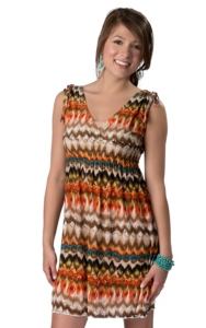 Rock & Roll Cowgirl® Women's Tan and Orange Aztec Print V-Neck Sleeveless Dress