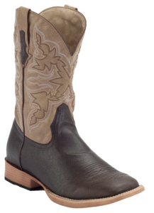 Roper® Men's Dark Brown w/ Tumbled Tan Top Square Toe Western Boot
