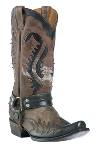 Stetson® Men's Distressed Black w/ Brown Wingtip Chip Toe Harness Western Boot