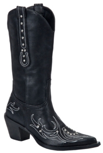 Roper® Ladies Black w/Crystals &  Horseshoe Stitch Pointed Toe Western Fashion Boot