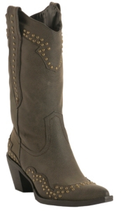 Roper® Rockstar™ Ladies Sueded Brown w/ Brass Studs Pointed Toe Western Fashion Boot