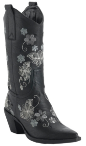 Roper® Ladies Black w/ Grey Floral Embroidery Pointed Toe Western Fashion Boots