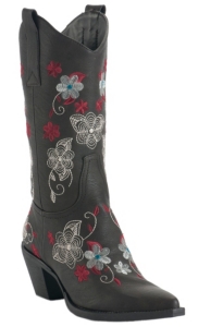 Roper® Ladies Brown w/ Red & Cream Floral Embroidery Pointed Toe Western Fashion Boots
