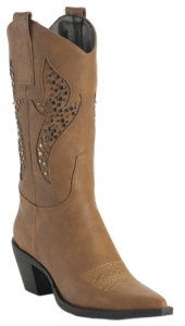 Roper® Ladies Tan w/ Silver & Brass Studded Inlay Pointed Toe Western Fashion Boot