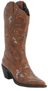 Roper® Rockstar™ Women's Cognac Tan w/ Python Snake Inlay Pointed Toe Western Fashion Boot