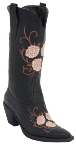 Roper® Women's Black w/ Cream Floral Embroidery Pointed Toe Western Fashion Boots