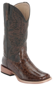 Roper® Women's Brown Croc Print w/ Chocolate Top Square Toe Western Boot