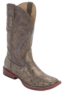 Roper® Ladies Brown & Taupe Metallic Snake Print Square Toe Western Boots