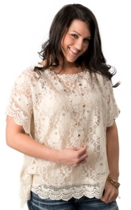 Color FX® Women's Ivory Lace and Crochet Short Sleeve Poncho Fashion Top