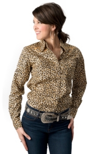 Cowgirl Hardware® Women's Cheetah w/ Horseshoe Long Sleeve Western Shirt