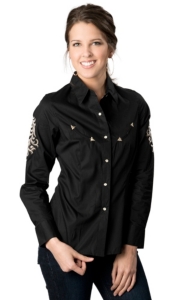 Panhandle Slim® Women's Black w/ Cream Scroll Embroidery Long Sleeve Retro Western Shirt