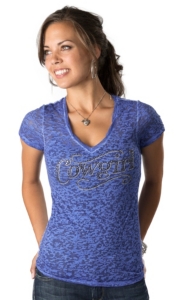 Cowgirl Hardware® Women's Blue Burnout Cowgirl Studded Short Sleeve Tee