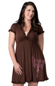 Cowgirl Hardware® Juniors Brown with Pink Studded Winged Cross and Ruffles Short Sleeve Dress