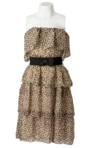 Argee® Women's Leopard Print Tiered Ruffle w/ Bow Belt Strapless Dress - Plus Size