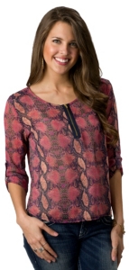 Vintage Havana® Women's Pink and Navy Python Print Sheer 3/4 Sleeve Fashion Top