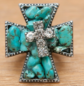 M&F Western Products Inc® Turquoise & Crystal Cross Stretch Ring