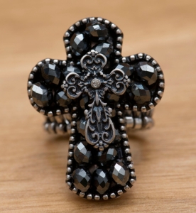 M&F Western Products Inc® Black Smoke Beads Cross Stretch Ring