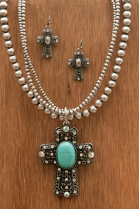 M&F Western Products® Silver Cross with Turquoise Necklace and Earrings Jewelry Set