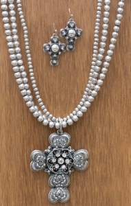 M&F Western Products® Silver 3 Strand Cross Jewelry Set