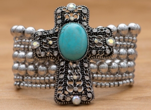 M&F Products® Turquoise Cross Silver Braclet