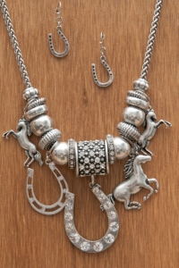 M&F Western Products® Silver Horse & Horseshoe Charm Necklace & Earrings Jewelry Set