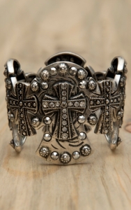 M&F® Antiqued Silver Crosses w/ Silver Crystals Large Stretch Bracelet