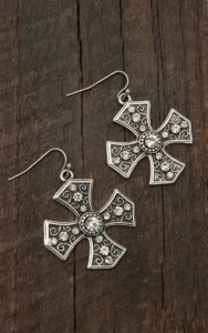 M&F Western Products® Silver Maltese Cross with Clear Crystals Dangle Earrings
