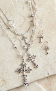 M&F Western Products® Cross Pearl Long Multi Chain Jewelry Set