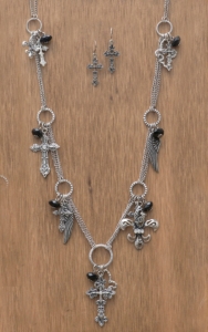 M&F Western Products® Silver Cross, Wing & Fleur de Lis Charms Long Chain Jewelry Set