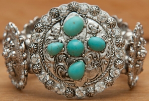 M&F Products® Silver Cross w/ Turquoise Concho Stretch Bracelet 29501