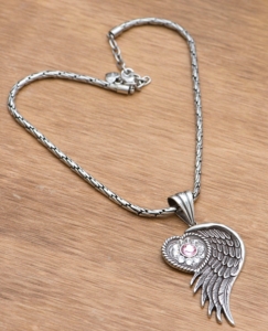 M&F Products® Silver Heart w/ Wing Pendant Necklace