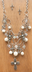 M&F Products® Silver Crosses & Rings with Pearls & Beads Jewelry Set 29535