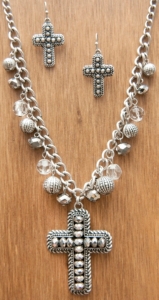 M&F Western Products® Silver w/ Hematite Beaded Cross Jewelry Set 29537