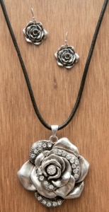 M&F Western Products® Silver Rose Pendant w/ Crystals Jewelry Set 29563