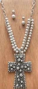 M&F Products® Silver Crystal Cross Pendant Jewelry Set 29567