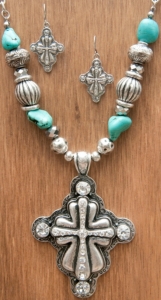 M&F Products® Silver Horse Concho Jewelry Set 29521M&F Products® Silver Cross w Crystals & Turquoise Beads Jewelry Set 29575