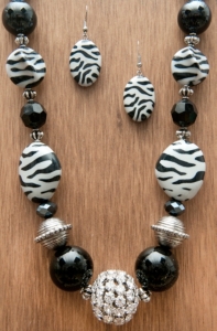 M&F Products® Disco Chunky Crystal w/ Zebra Beads Jewelry Set 29579