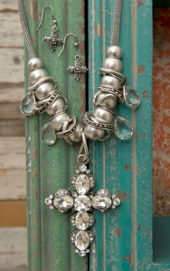 M&F Western Products® Crystal Cross w/ Silver Beads & Clear Crystal Charms Jewelry Set 29715