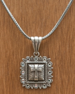 M&F Western Products® Silver Square Pendant with Cross and Crystals Necklace