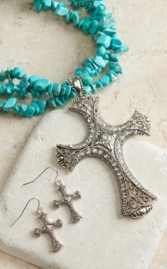 M&F Products® Turquoise Strand & Cross Pendant Jewelry Set