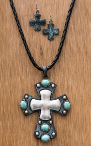 M&F Western Products® Braided Leather Turquoise Cross Jewelry Set