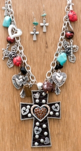 M&F Products® Cross w/ Heart Pendant & Charms Jewelry Set