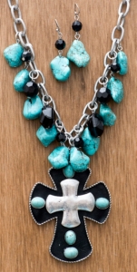 M&F Products® Black Cross w/ Silver & Turquoise Jewelry Set
