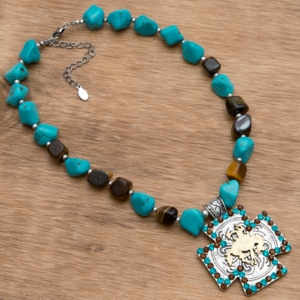 M&F Products® Turquoise & Brown Stone w/ Bronc Rider Necklace