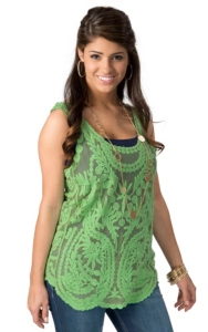Karlie® Women's Green Lace with Embroidery Sleeveless Fashion Tank Top