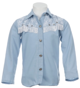 09 Apparel® Girls Lice Blue with White Fringe and Lace Long Sleeve Western Shirt