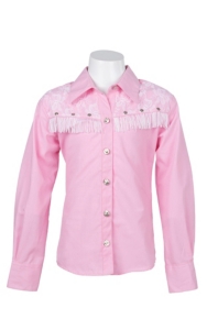 09 Apparel® Girls Pink with White Fringe and Lace Long Sleeve Western Shirt