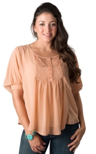 Collection Costa Blanca® Women's Peach Chiffon and Lace Blouse Fashion Top